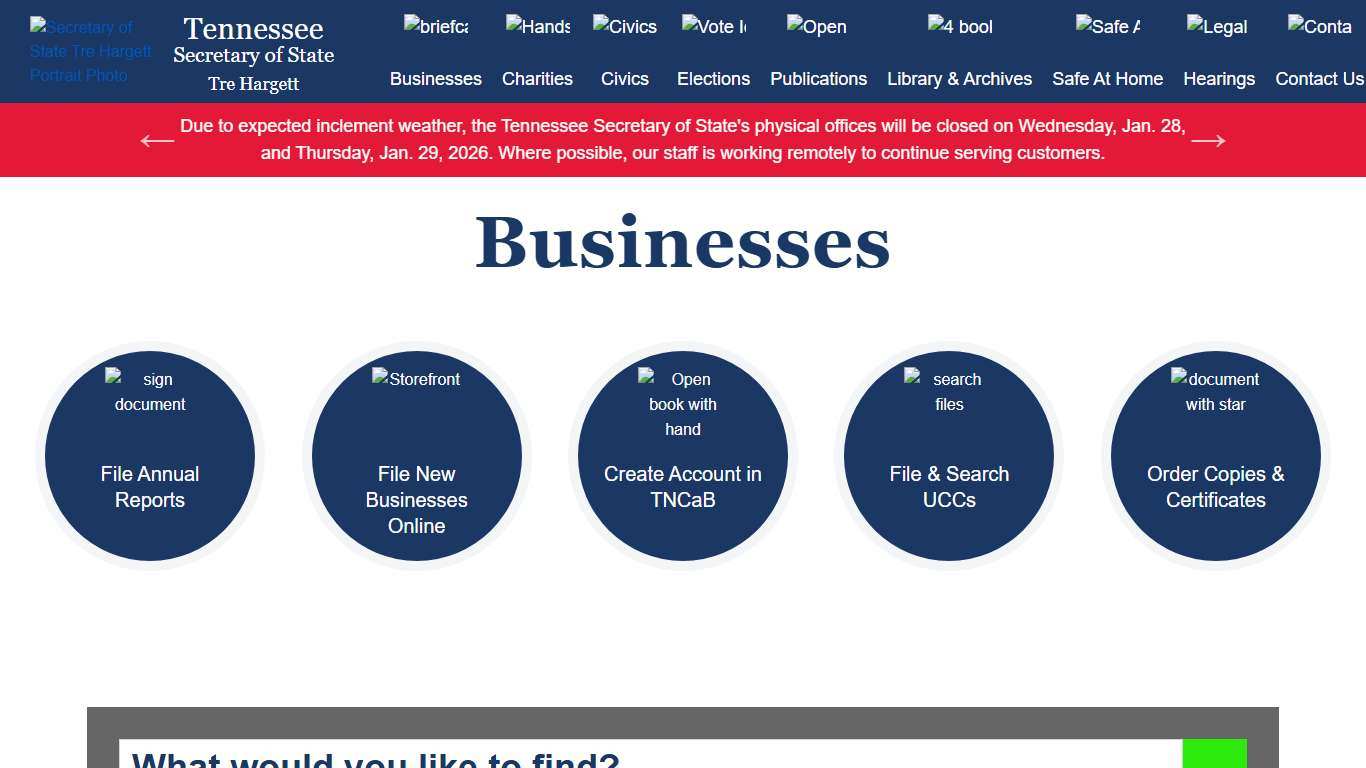 Businesses Tennessee Secretary of State