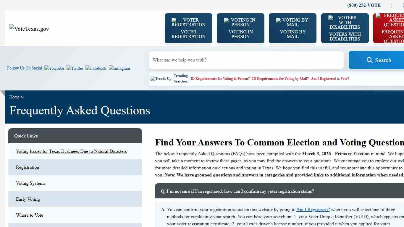 Frequently Asked Questions VoteTexas.gov